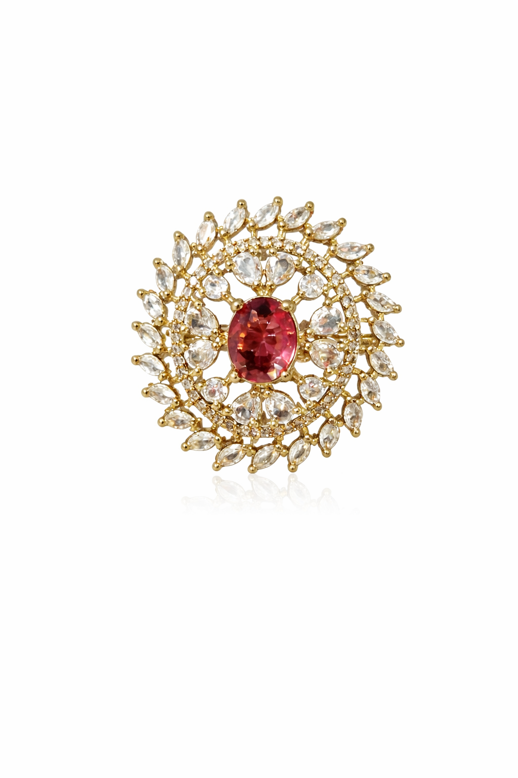 Sunburst Pink Crystal Statement Ring