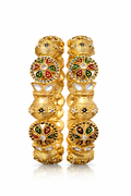 Floral Temple-Inspired Kalash Multicolour Gold Bangles (set of 2)