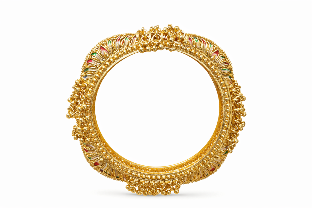 Floral Meenakari Gold Bangles with ghungroo (set of 2)
