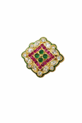 Royal Kundan Polki adjustable Cocktail Ring with Red & Green Accents