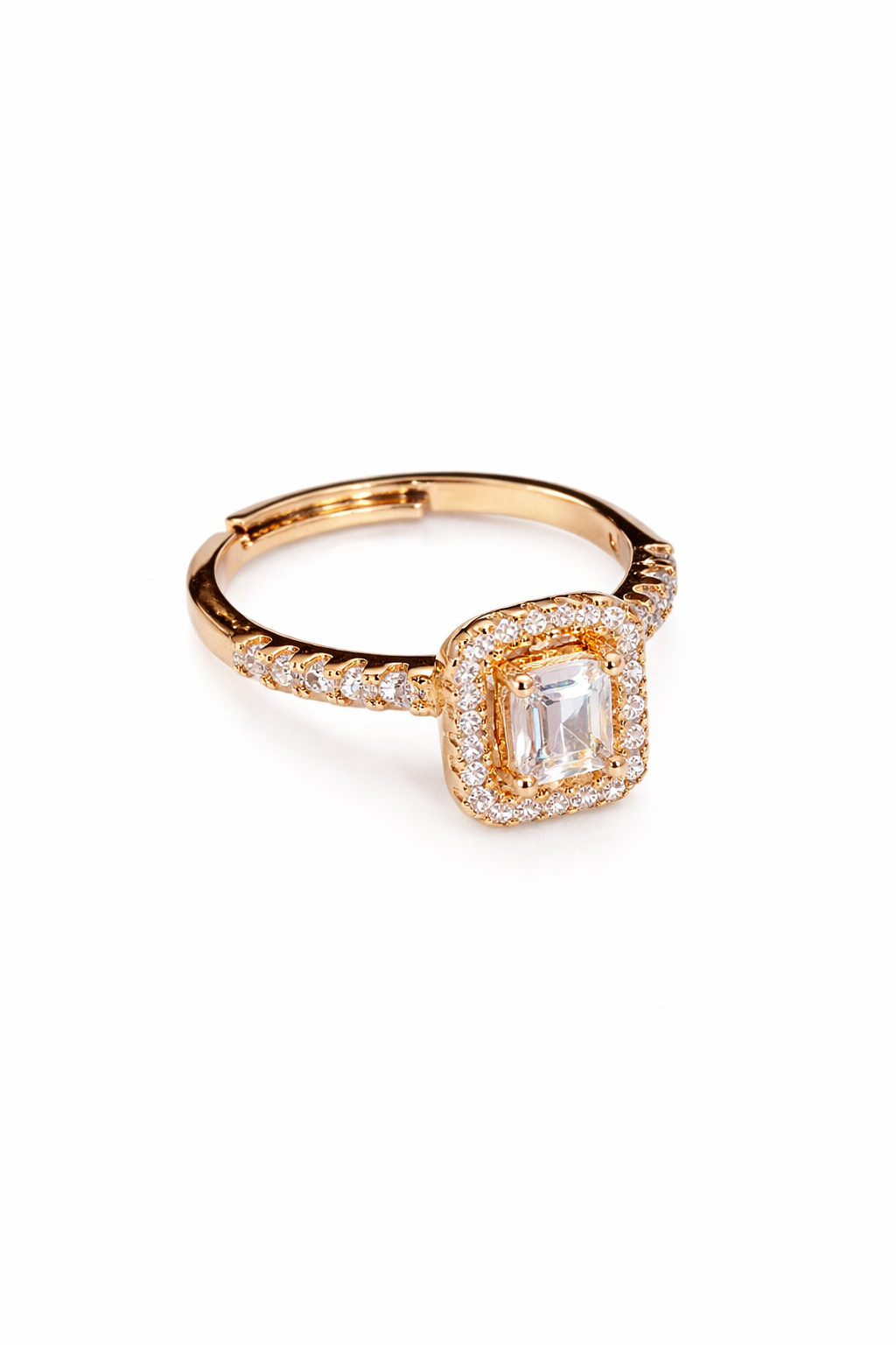 Radiant Halo Emerald Cut Rose Gold Ring