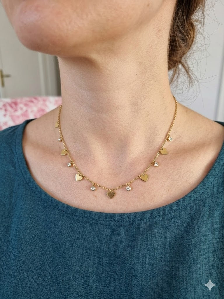 Gold Heart & white Stone Charm Necklace