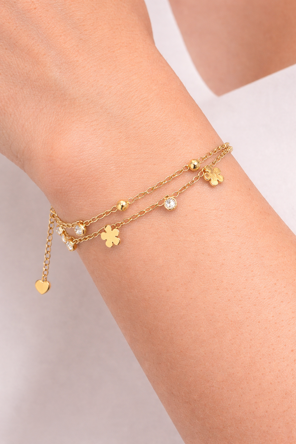 Clover Charm Layered Gold Bracelet