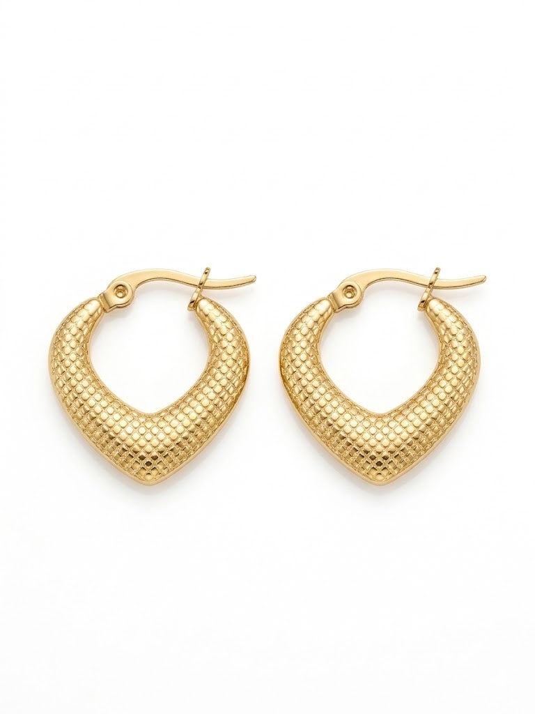 Textured Heart-shaped Golden Hoop Earrings