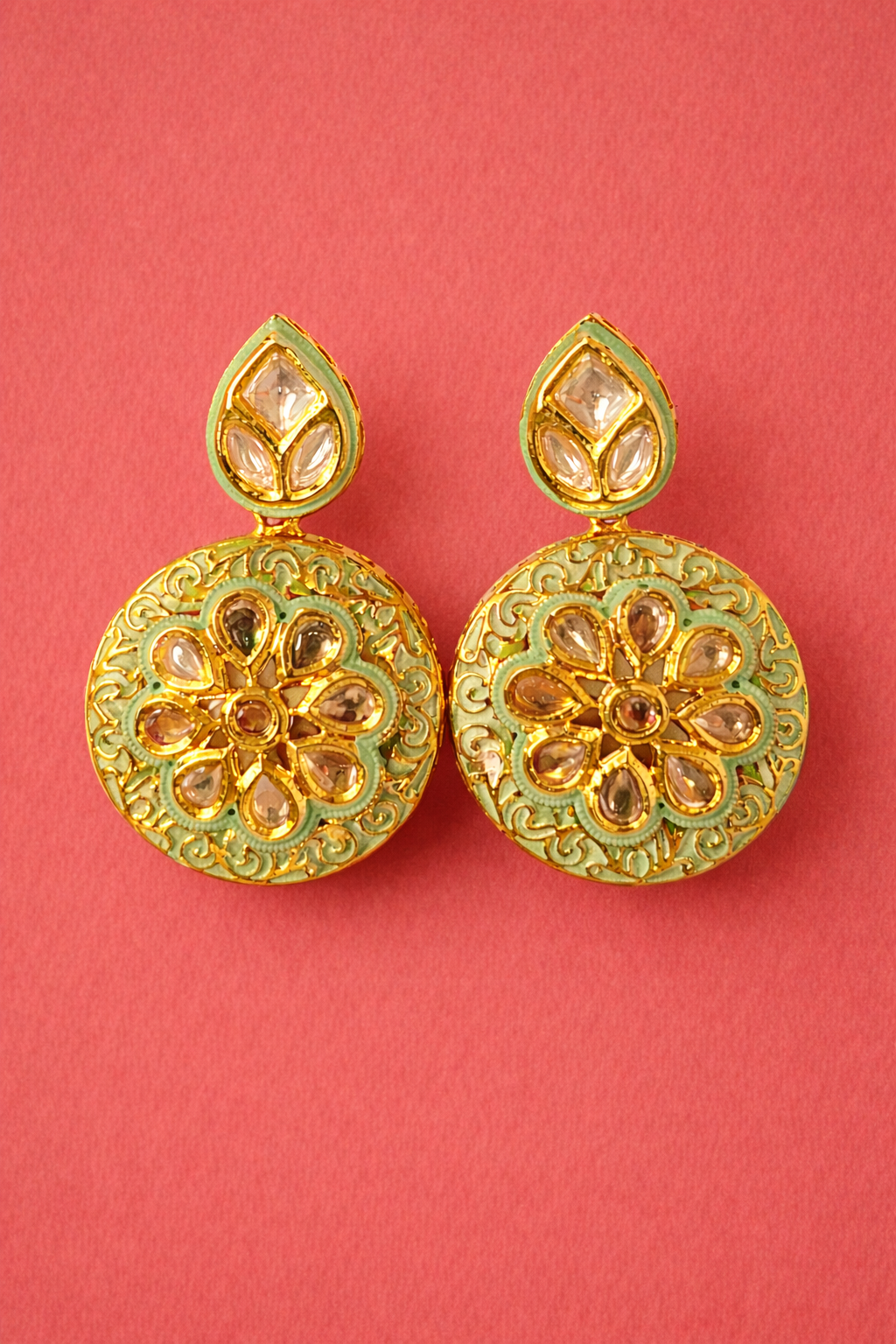 Mint Green Enamel Kundan Earrings