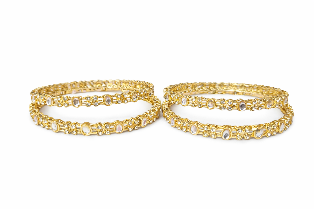 Elegant Crystal-Studded Gold Bangles (set of 4)