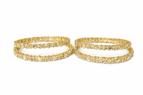 Elegant Crystal-Studded Gold Bangles (set of 4)