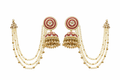 Pink Stone Jhumka with multi-layer Pearl ear chain