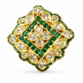 Emerald Kundan Polki adjustable Statement Ring with Gold Finish