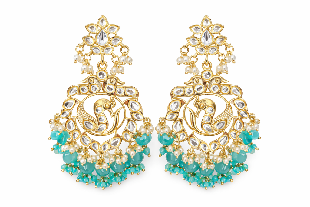 Peacock Kundan Earrings with Turquoise Beads