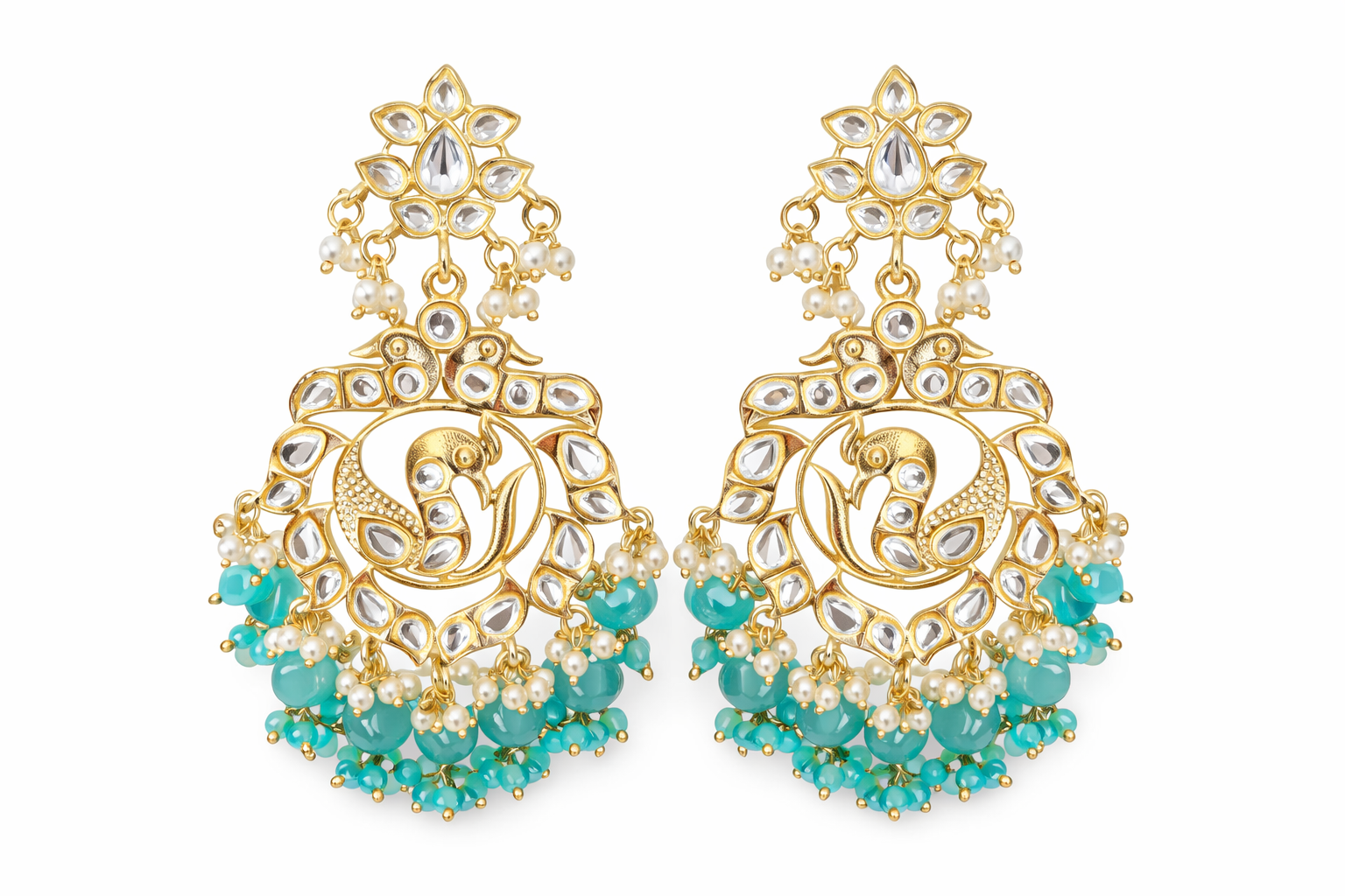 Peacock Kundan Earrings with Turquoise Beads