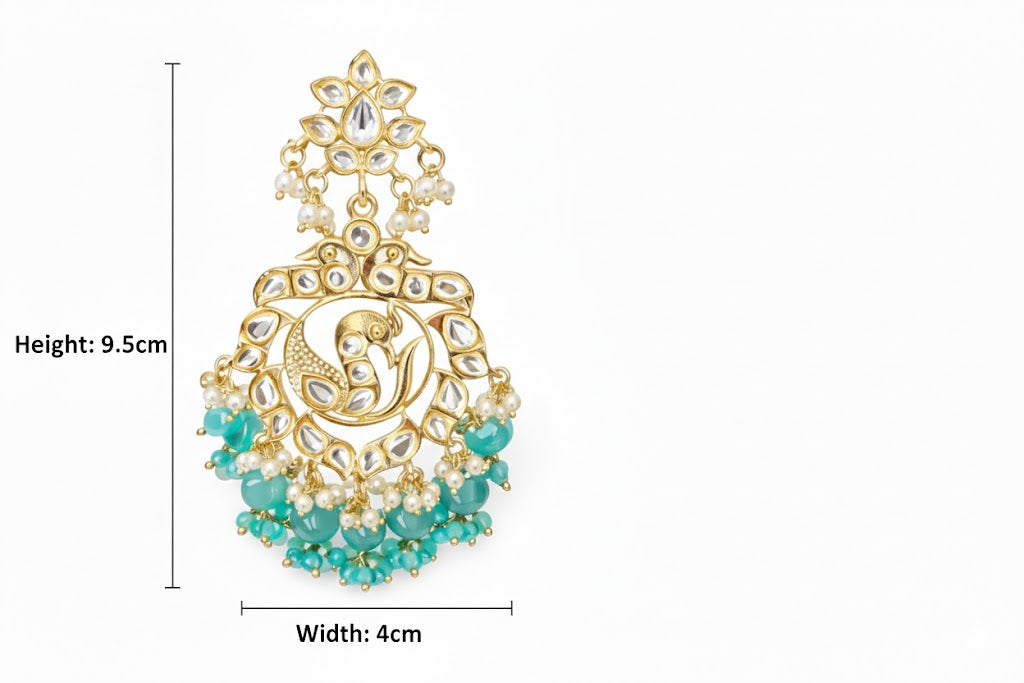 Peacock Kundan Earrings with Turquoise Beads