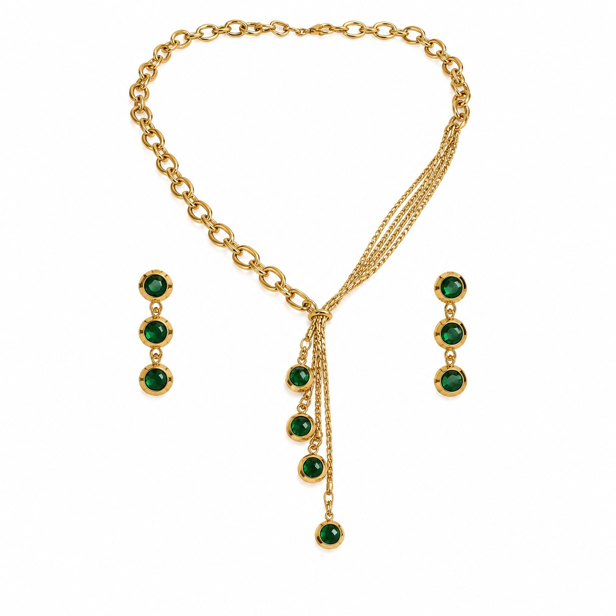 Emerald Cascade Gold Necklace & Earring Set