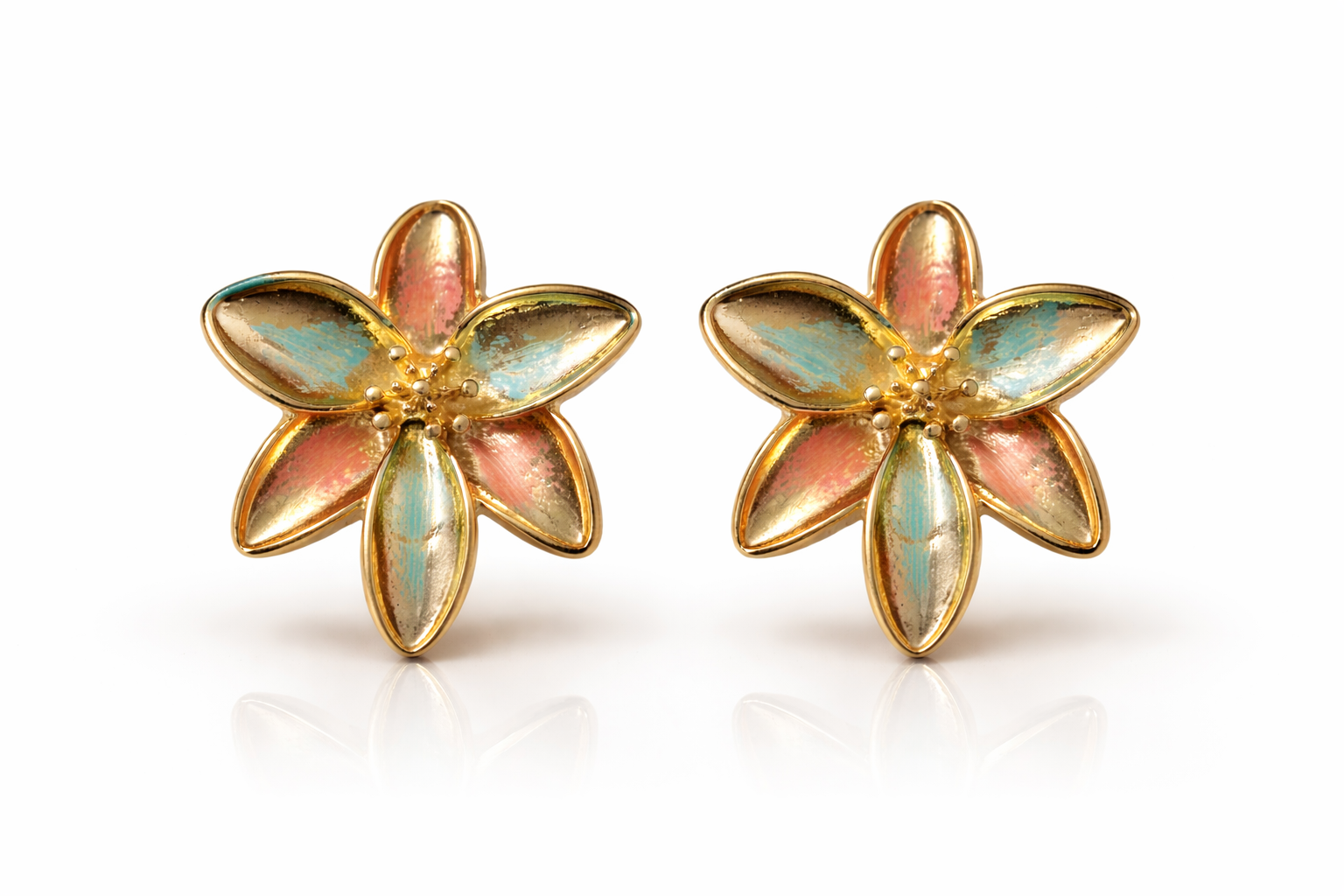 Iridescent Floral Meenakari Golden Earrings