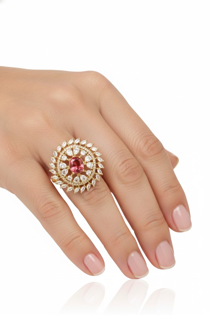 Sunburst Pink Crystal Statement Ring