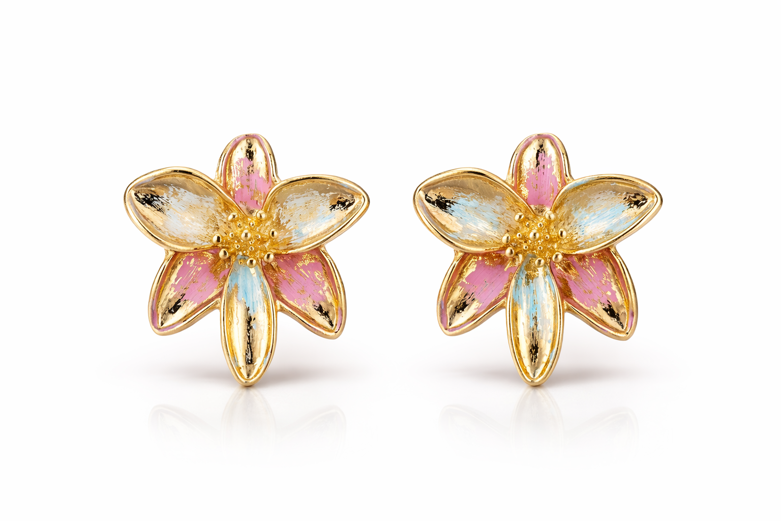 Iridescent Floral Meenakari Golden Earrings