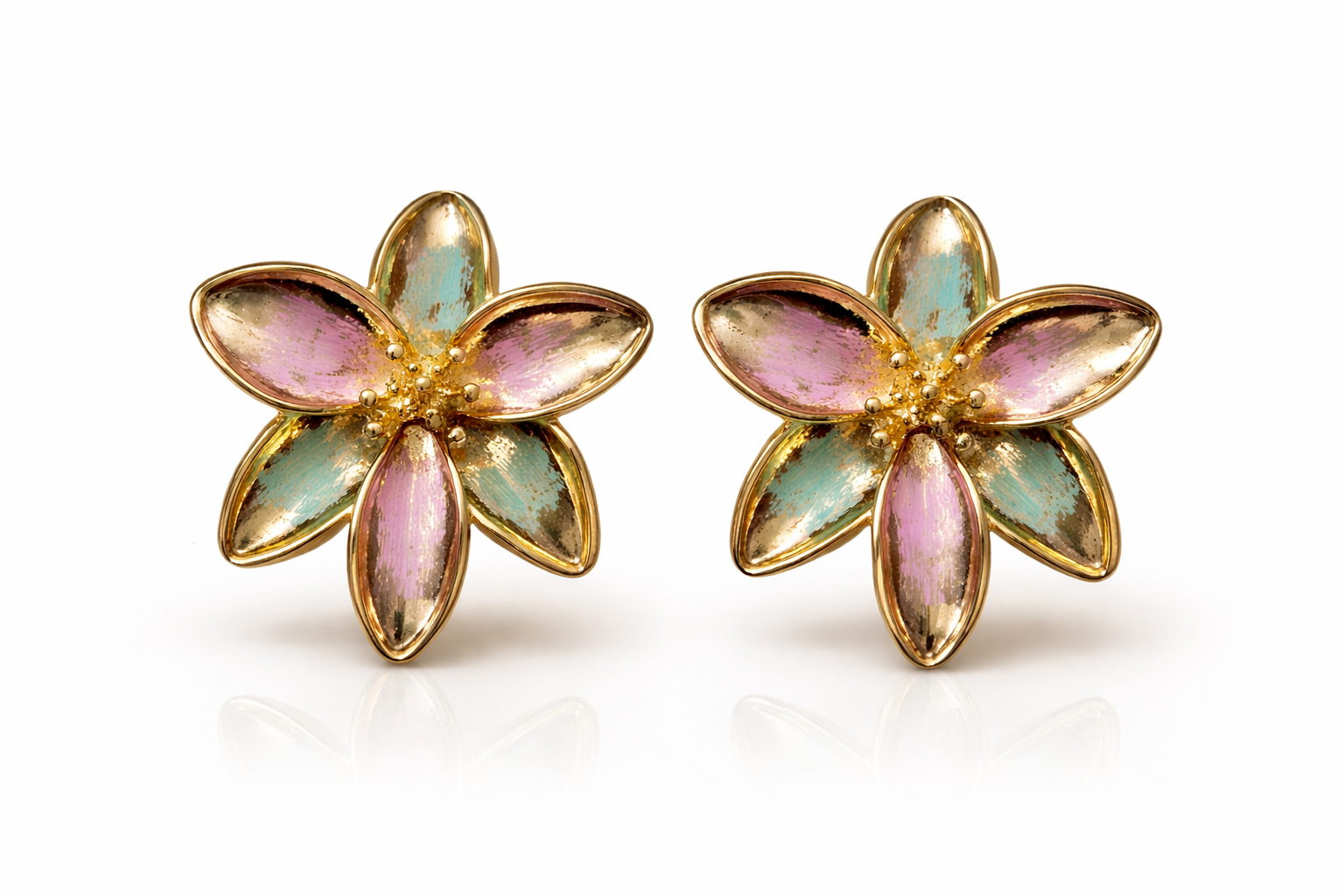 Iridescent Floral Meenakari Golden Earrings