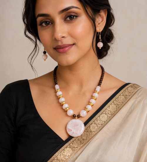 Blush Eclipse Pendant Necklace & Earring Set