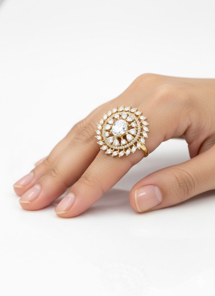 Radiant Sunburst Crystal Statement Ring
