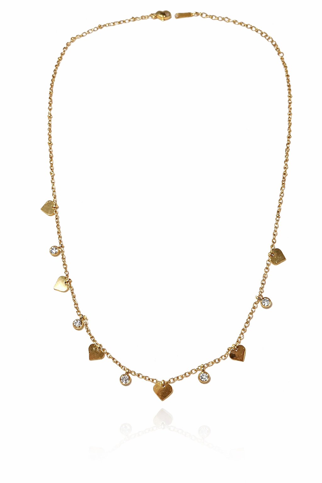 Gold Heart & white Stone Charm Necklace