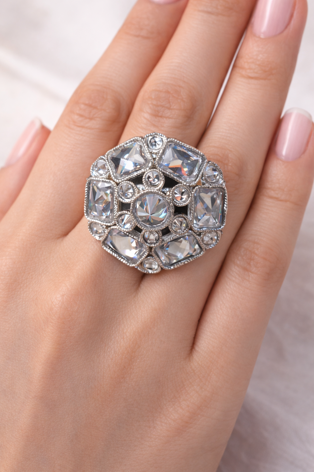 Crystal Geometric Statement Ring with Multi-Stone Detailing