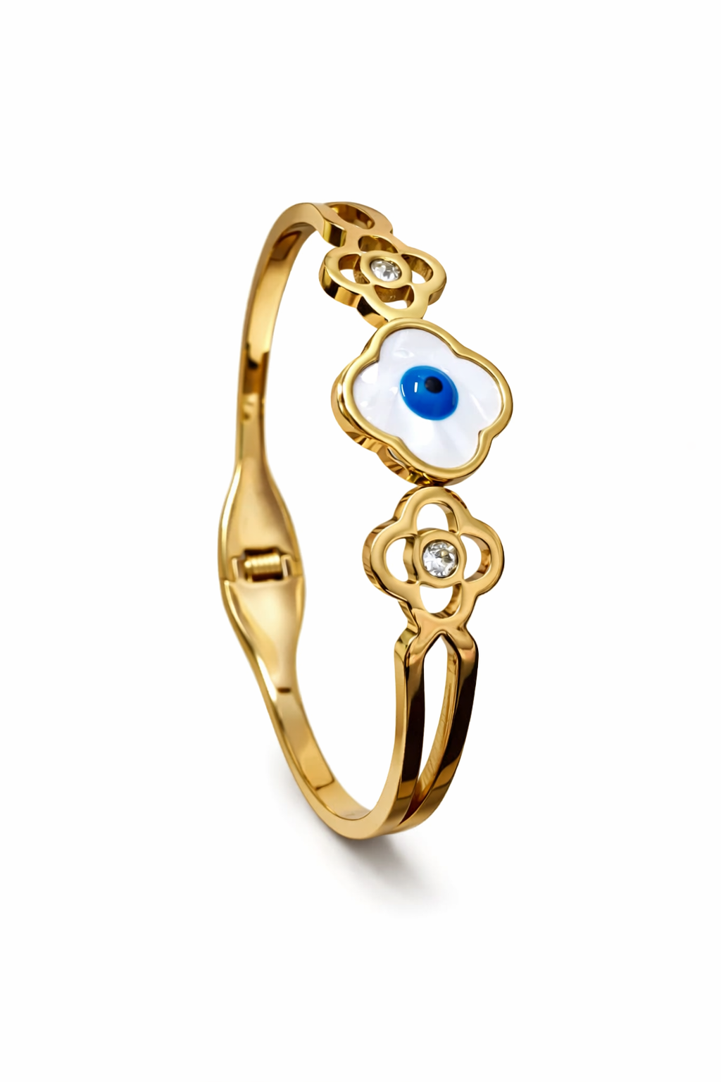 Evil Eye Clover Gold Bangle Bracelet