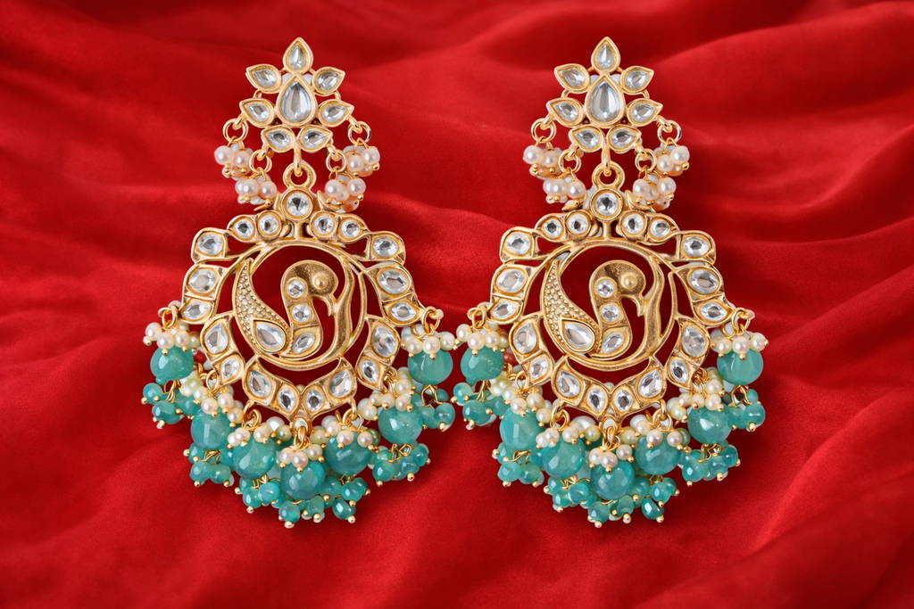 Peacock Kundan Earrings with Turquoise Beads