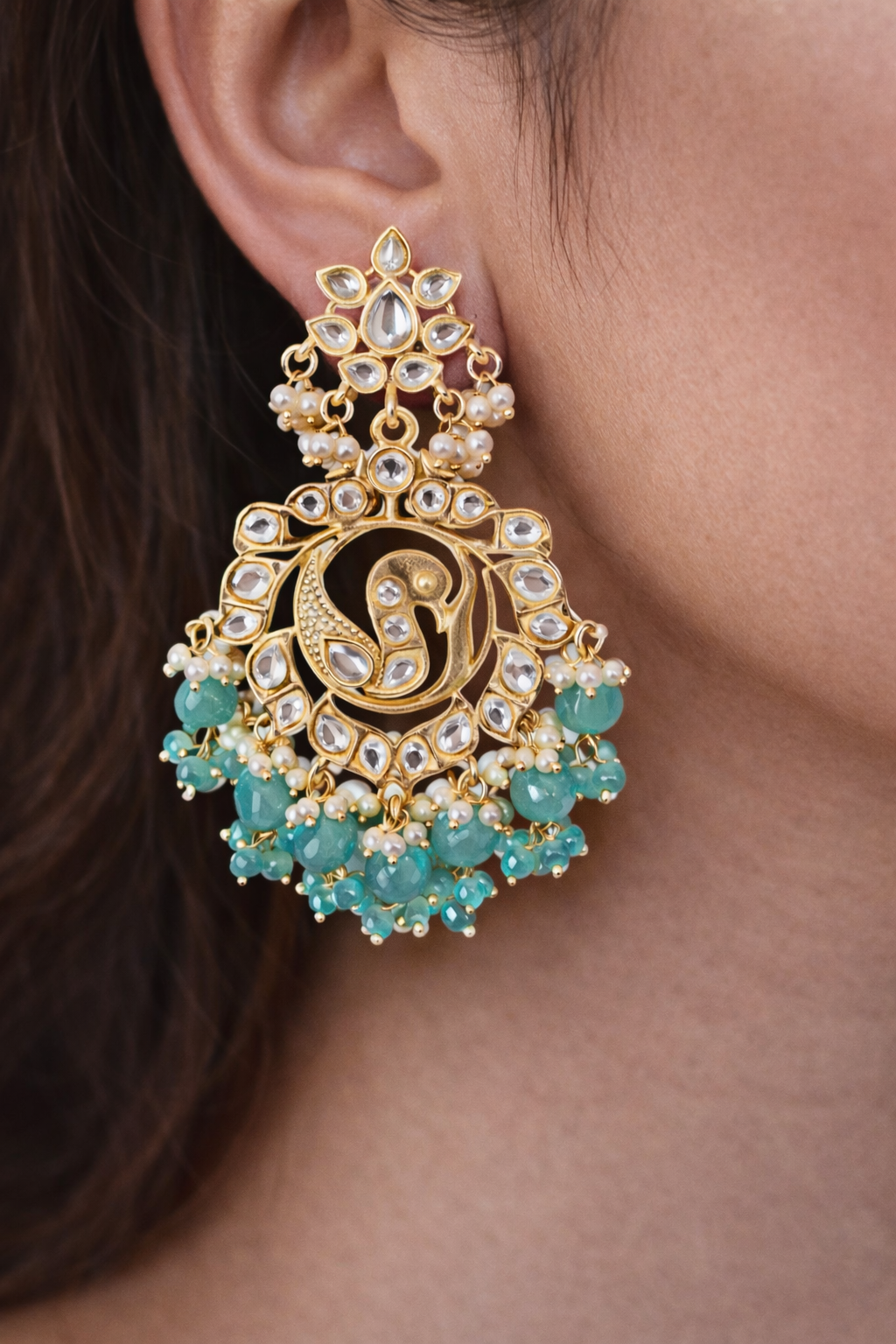 Peacock Kundan Earrings with Turquoise Beads