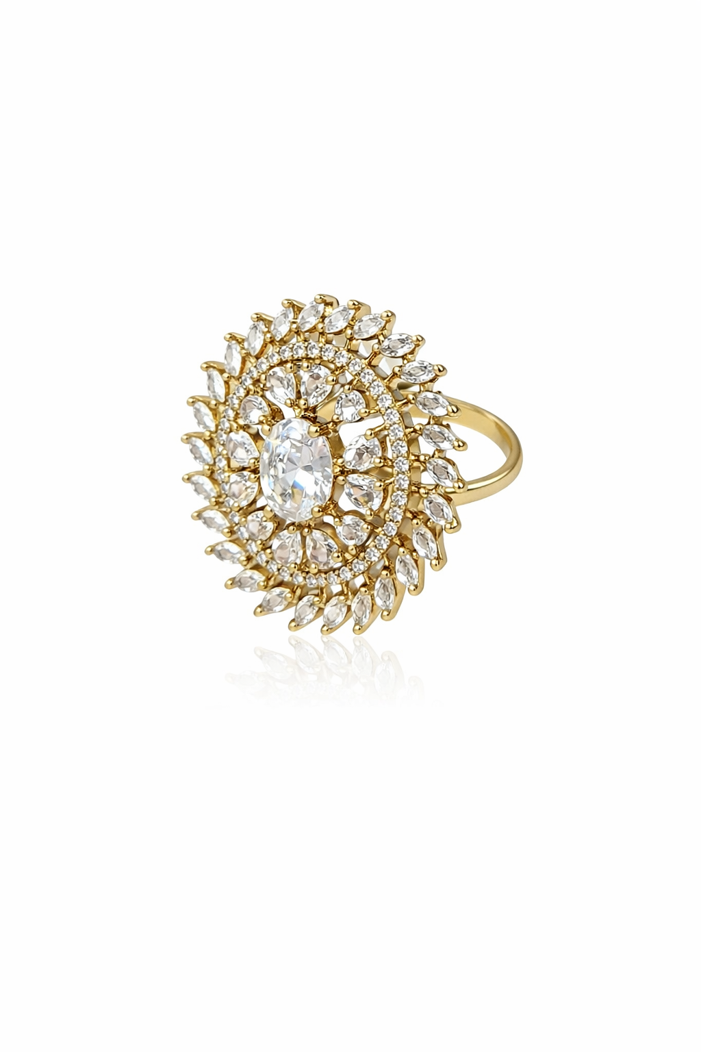 Radiant Sunburst Crystal Statement Ring