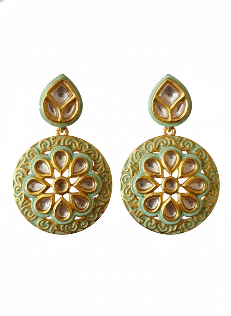 Mint Green Enamel Kundan Earrings