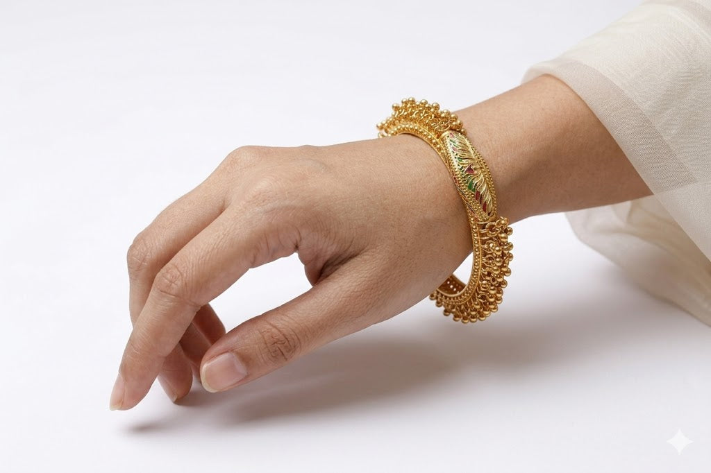 Floral Meenakari Gold Bangles with ghungroo (set of 2)